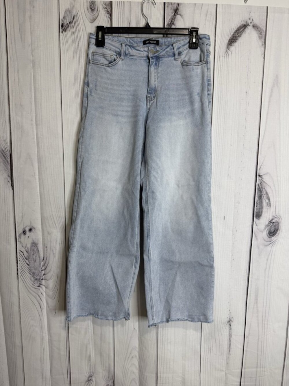 Oneso Womens Wide Leg High Rise Light Wash Blue Denim Jeans 32 x 29 Raw Hem